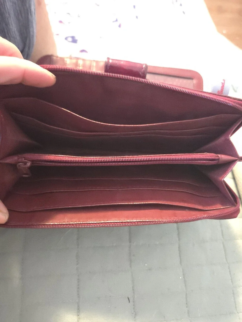 Vintage Burgundy Red Eel Skin Continental Wallet Snap Closure